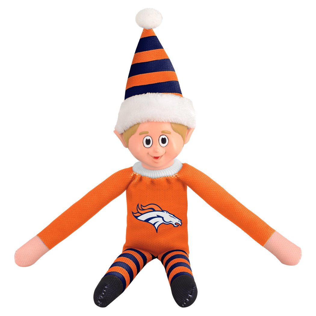 14 Inch NFL Broncos Team Elf Football Themed Team Color Logo Mens Collectible Toy Sweatshirt Santa Hat Man Cave Decoration Christmas Holiday Gift Fan - Diamond Home USA