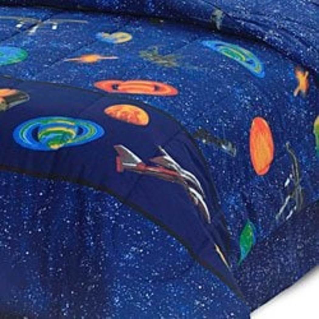 Kids Sun Moon Stars Comforter Set Outer Space Galaxy Invaders Space themed Design Stars Detailed Planet Rocket Design