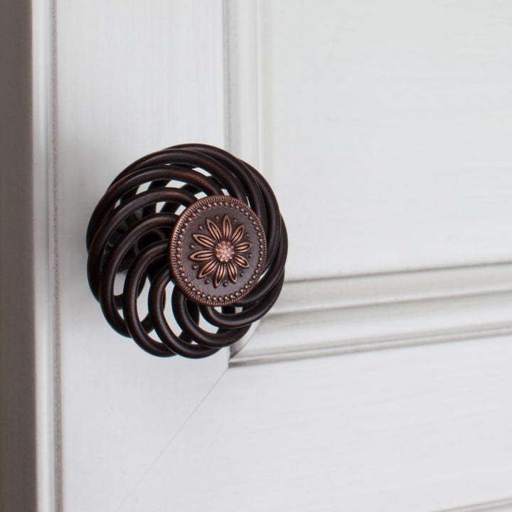 1-1/2-inch Diameter Flower Birdcage Round Cabinet Knob- Oil Rubbed Bronze(pack Of 25) - Brown Modern Contemporary Traditional Bronze Metal Finish