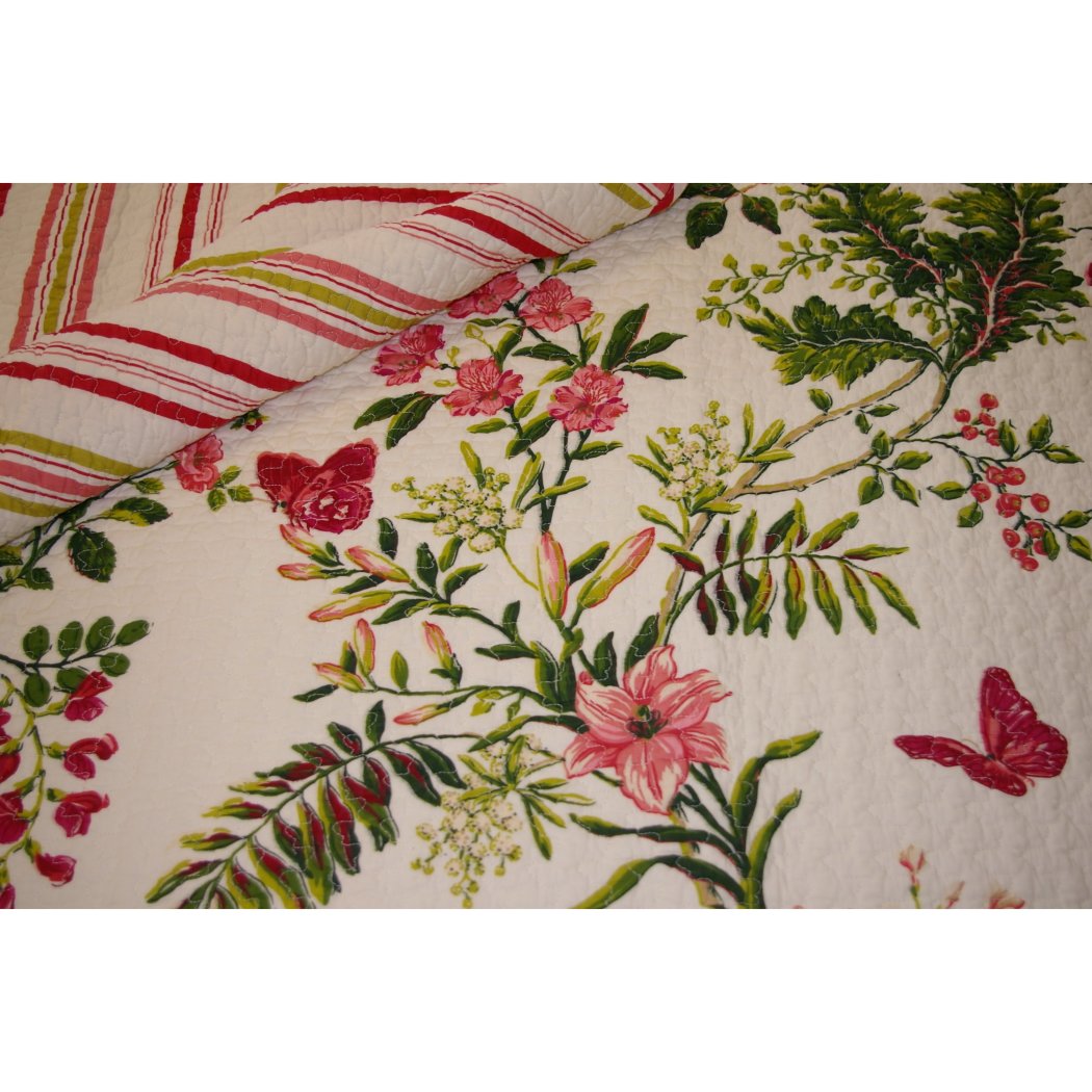 Cotton Floral Prints Design Stripes Quilt Set Bedroom Pieces