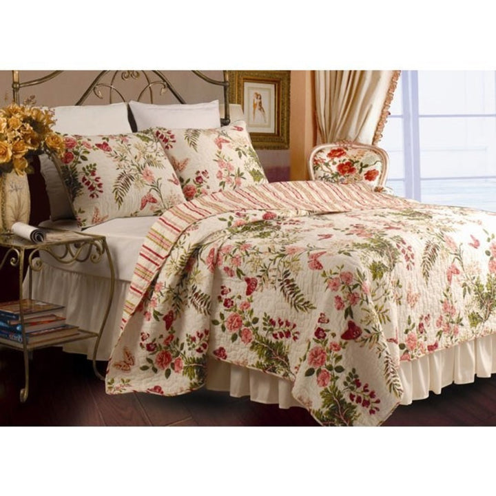 Cotton Floral Prints Design Stripes Quilt Set Bedroom