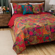 Patchwork Floral Theme Quilt Set Traditional Flower Patch Work Bedding Vibrant Garden Scroll Themed Pattern Red