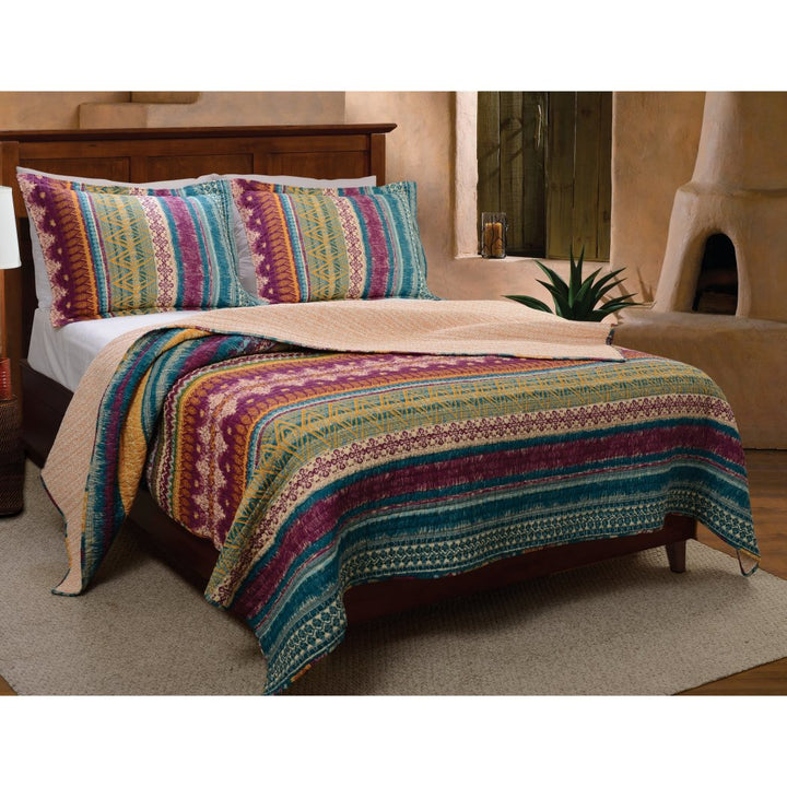 Southwest Country Lodge Bedding Quilt Set Vibrant Western Native Tribal Art Motif Pattern Cotton Bedding