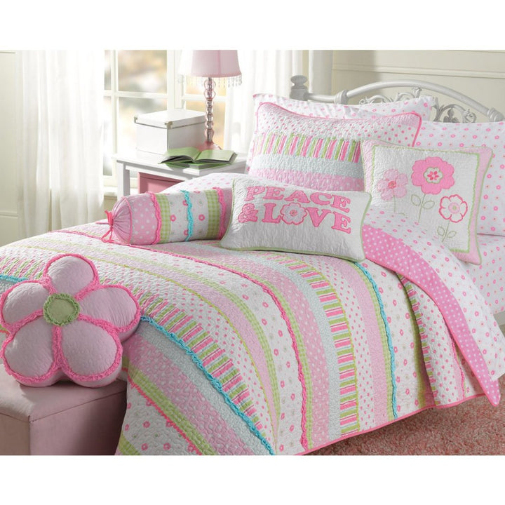 Girls Floral Stripe Quilt Set Horizontal Polka Dots