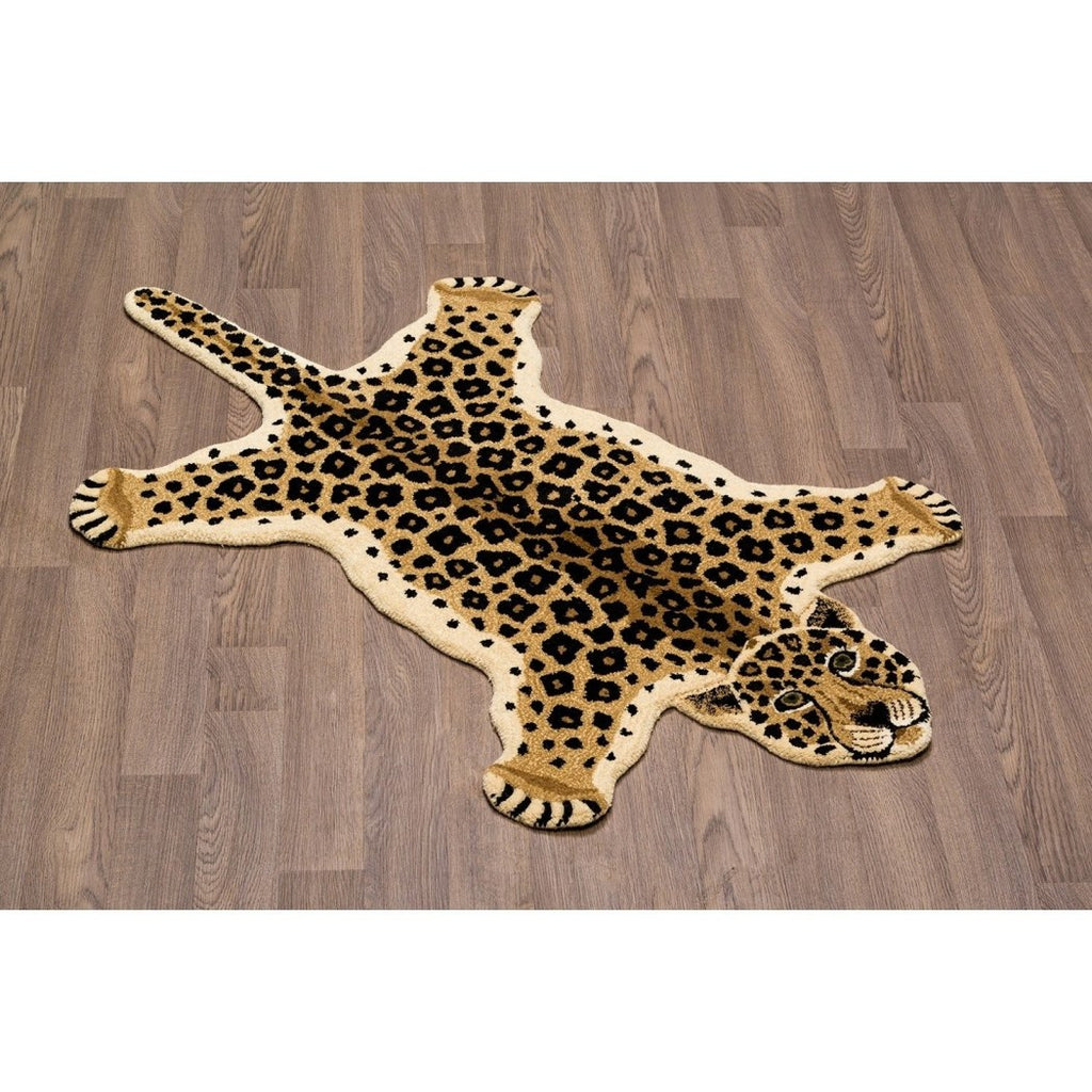 3' x 5' Color Black Spoted Leopard Skin Shape Area Rug Wool Cotton Animal Wild Africa Safari Lively Wilderness Charming Unique Majestic Indoor Living - Diamond Home USA