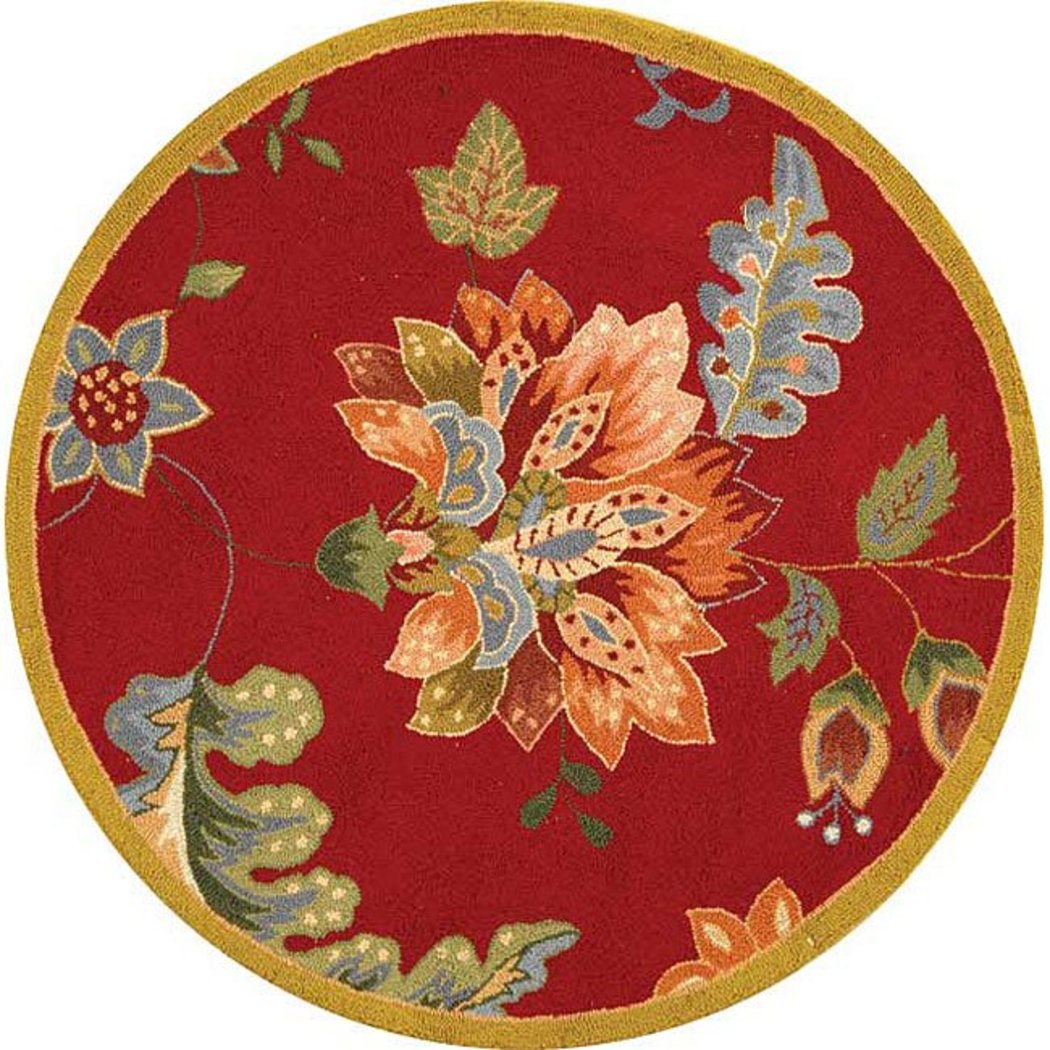 3' Red Yellow Floral Theme Round Rug Blue Green Flower