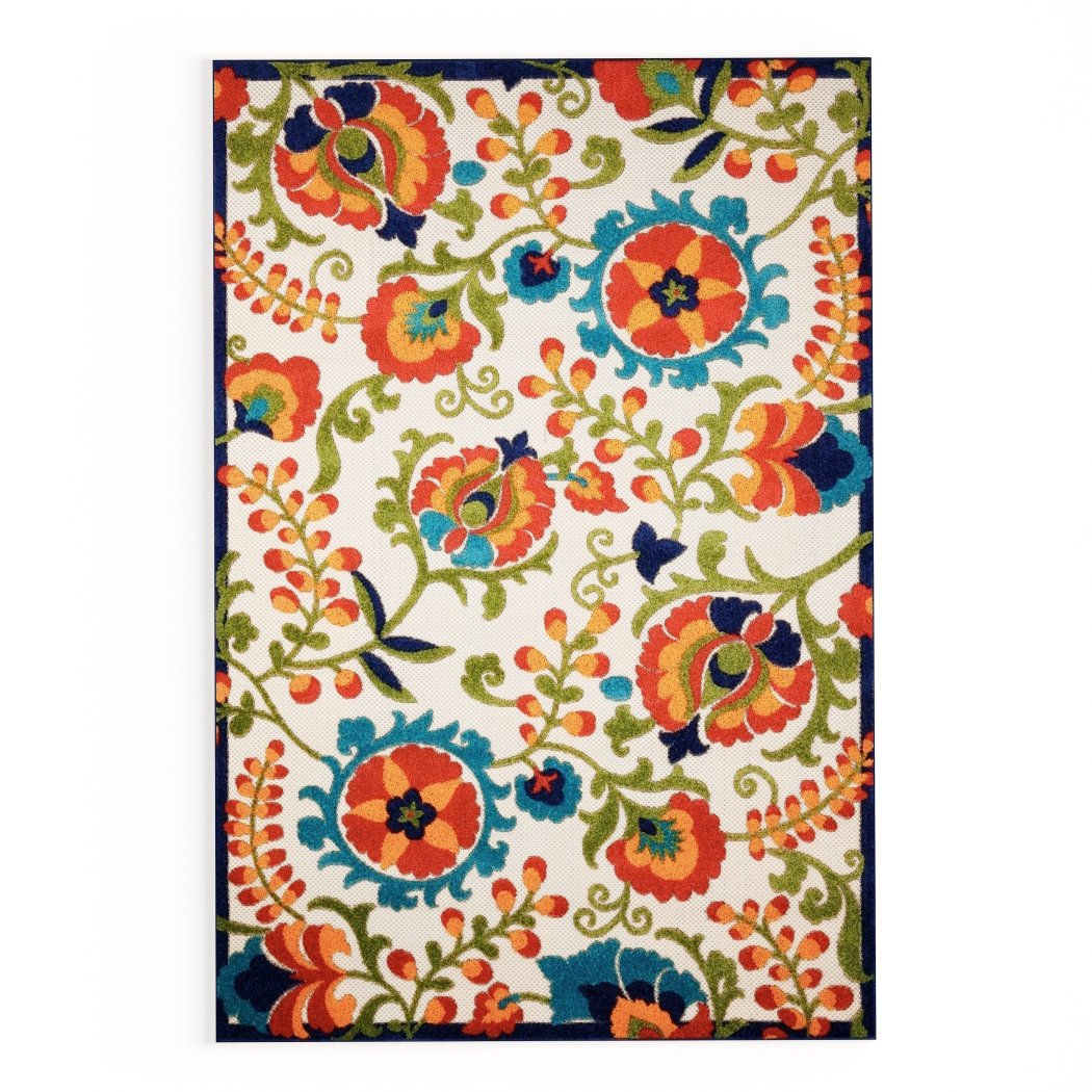 53 x 75 Indoor Outdoor Floral Color Red Orange Area Rug