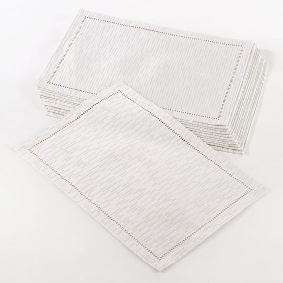 Hemstitched Design Placemat (Set of 12) Off-white Casual Classic Modern Contemporary Rectangle Polyester - Diamond Home USA