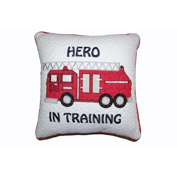 18 x 18 White Red Firetruck Throw Pillow Firefighting Themed Fire Rescue Cushion Firefighter Hero Training Pattern Decorative Square Shaped Indoor Use - Diamond Home USA