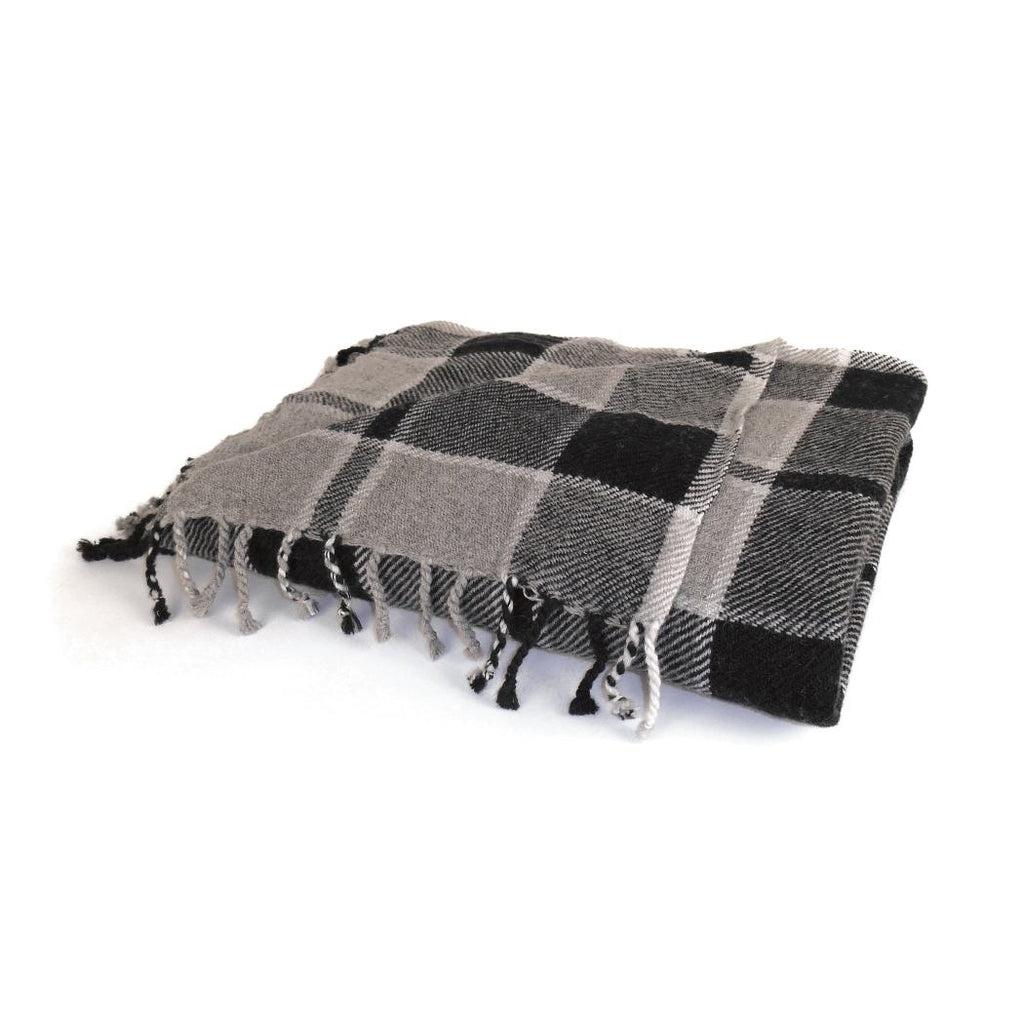 Grey Black Plaid Pattern Blanket (50"Wx64"L) Elegant Luxurious Madras Checkered Design Sofa Throw Tassles Borders Winter Season Soft & Super Warmth - Diamond Home USA