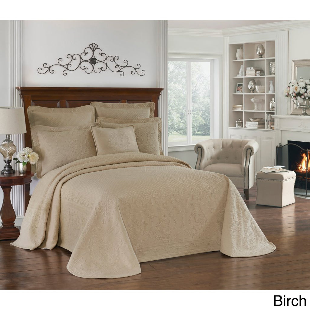Birch Floral Oversized Bedspread Motif Medallion Pattern Floor Oversize Bedding Extra Long Wide Drapes Over Edge Drops Down Shabby Chic