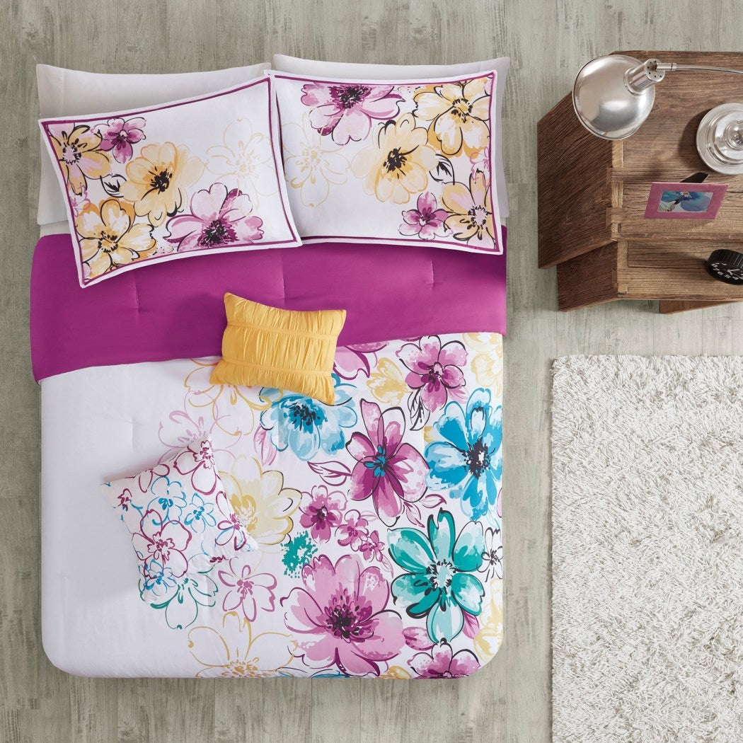 Girls Floral Themed Comforter Set Pretty Abstract Flower Pattern Summer Bedding Flowers Lavendar