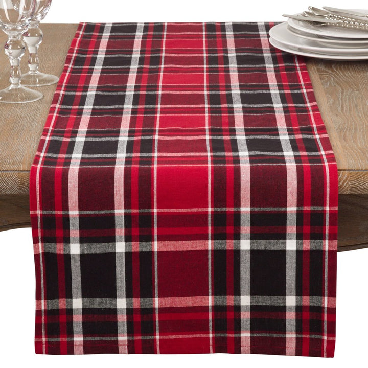 LO 16 X 72inch Red Black White Colored Classic Plaid Patterned Table Runner 1 Piece Tartan Glen Check Geometric Checkered Squared Box Design Dining Table Linen Traditional Cotton