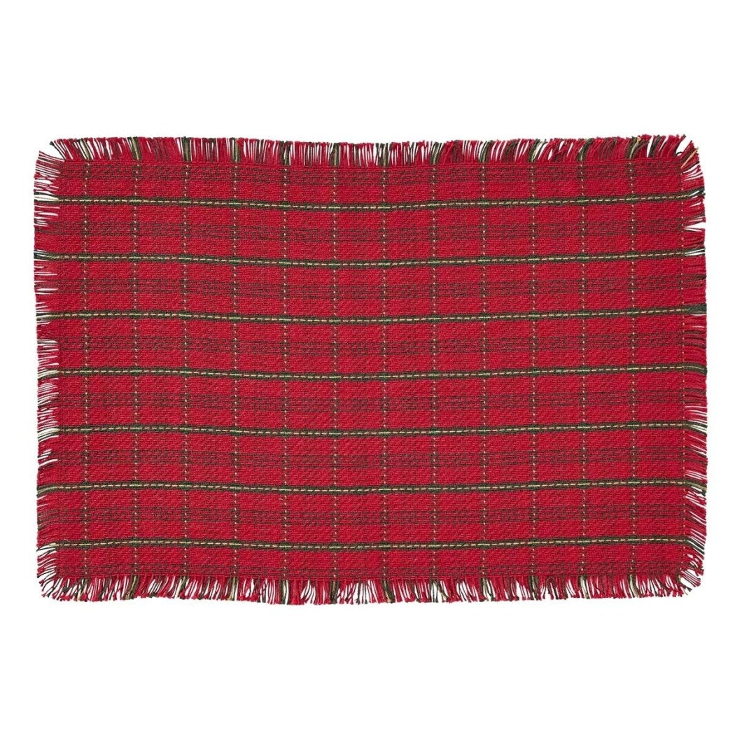 Red Green Plaid Pattern Placemats Set Gingham Checkered Rectangle Shape Place Mats Fringed Borders Features Machine Wash Easy Clean Cotton All Season - Diamond Home USA