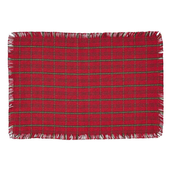 Red Green Plaid Pattern Placemats Set Gingham Checkered Rectangle Shape Place Mats Fringed Borders Features Machine Wash Easy Clean Cotton All Season - Diamond Home USA