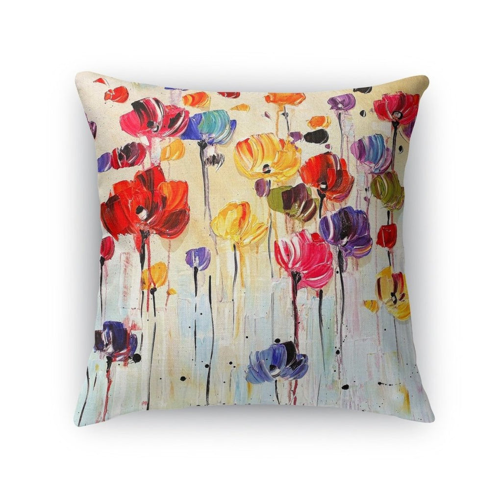 Comfortable Rainbow Flower Dance Throw Pillow Polyester Floral Fluffy Tie Dye Party Modern Contemporary Square Fun Playful Indoor