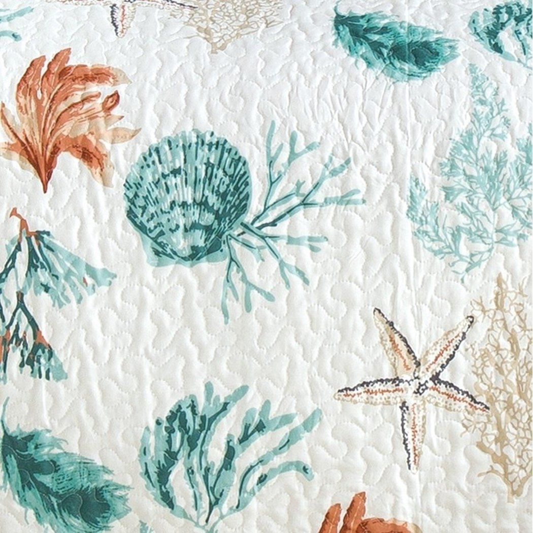 Beach Theme Quilt Set Sea Shell Inspired Bedding Coastal Nautical Pattern Ocean Starfish Shells Seahorse Lake House