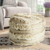 Fluffy Shaggy Faux Ivory Pouf Ottoman Cream Off-white Abstract Solid Casual Shabby Chic Round Cotton Wool Textured Included Tufted - Diamond Home USA