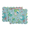 14 X 51inch Blue Green White Orange Red Colored Quilted Patterned Table Runner 1 Piece Sea Creature Sea Life Coral Design Dining Table Linen Scalloped Edge All Season Cotton - Diamond Home USA