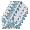 Blue Green Garden Floral Placemats Set Elegant Diamond Tufted Background Scallope Design Borders Handcrafted Rectangle Shape Place Mats Features - Diamond Home USA