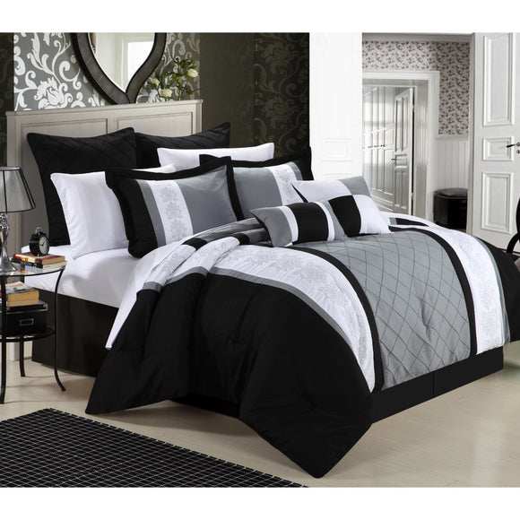 Bedding Comforter Set Striped Pattern Modern Bedroom Black