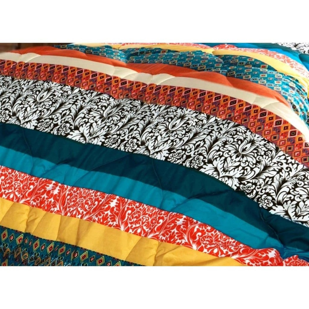 Bohemian Stripe Cotton Reversible Duvet Cover Set - Full/Queen /  Turquoise_Tangerine