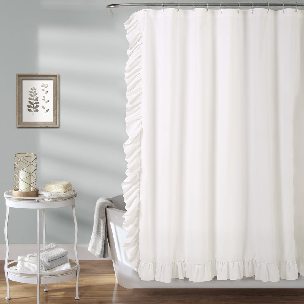Dogwood White Shower Curtain Solid Color Textured Polyester - Diamond Home USA
