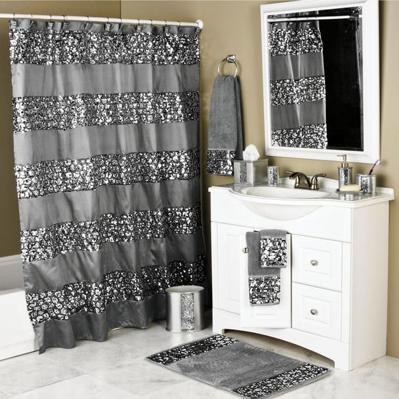 Cracked Glass Pattern Shower Curtain Metallic Bathroom Curtain Tub Embroidered Horizontal Textured Mixed Polyster Poly Cotton