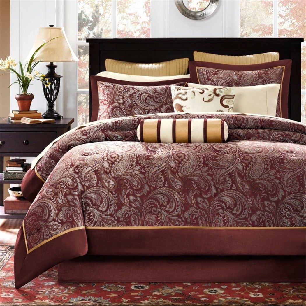 Maroon Luxury Paisley Pattern Comforter Set Eye Catching