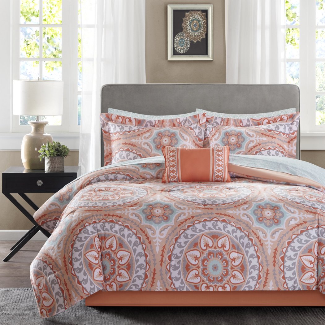 Medallion Comforter Set Bohemian Floral Pattern Pretty