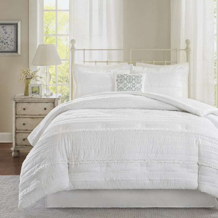 Ruffled Stripes Pattern Comforter Set Stylisg Ruched