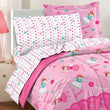 Girls Pink Magical Princess Themed Comforter Twin Set Cute Flying Fairies Bedding Castles Flowers Princesses Fairys Florals Hearts Stars Teal Blue - Diamond Home USA
