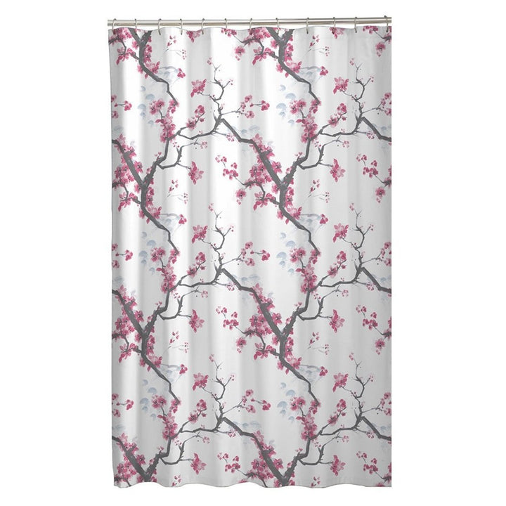 White Brown Pink Graphical Nature Themed Shower Curtain