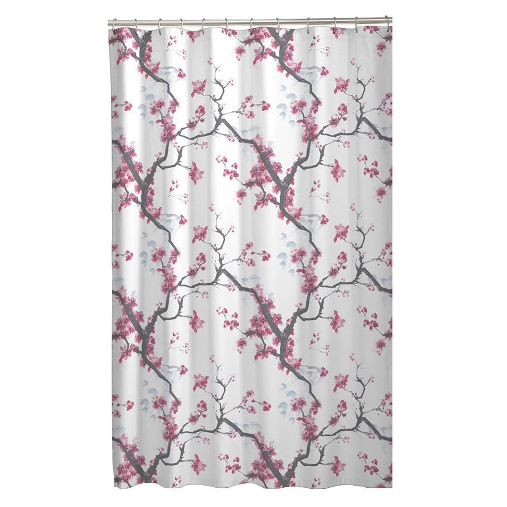 White Brown Pink Graphical Nature Themed Shower Curtain Polyester Lightweight Detailed Autumn Flower Printed Abstract Floral Pattern Classic Elegant - Diamond Home USA