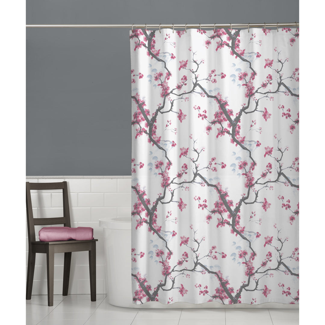 Cherrywod Fabric Shower Curtain Pink White Floral Nature