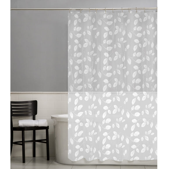 Just Leaves P E V A Shower Curtain White Floral Bohemian Eclectic Casual Peva - Diamond Home USA