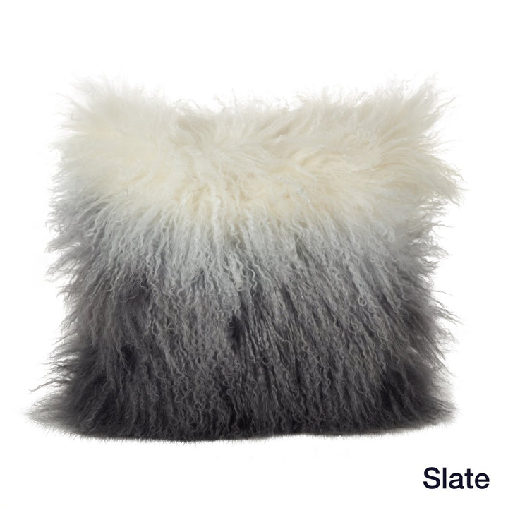 in Small Slate Unique Mongolian Lamb Fur Ombre Throw Pillow Glam Modern Contemporary Scandinavian Wool All Season