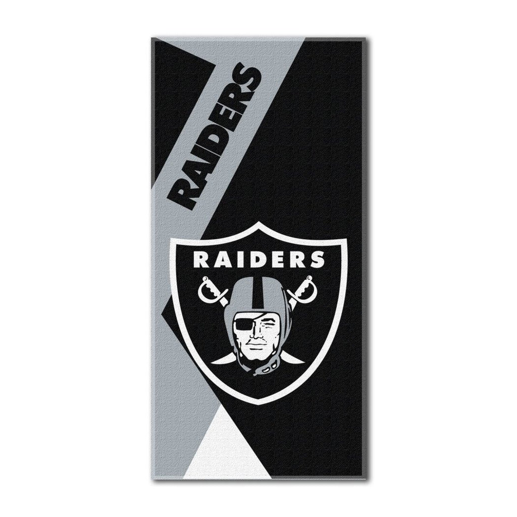 NFL Raiders Puzzle Beach Towel 34 X 72 Inches Football Themed Towel Sports Patterned Team Logo Fan Merchandise Athletic Team Spirit Fan Black Silver - Diamond Home USA