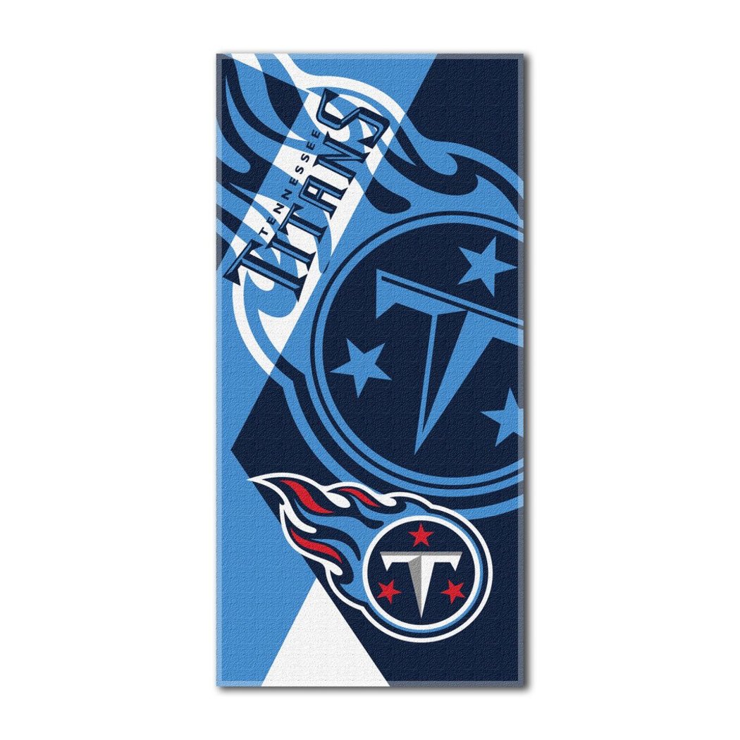 NFL Titans Puzzle Beach Towel 34 X 72 Inches Football Themed Towel Sports Patterned Team Logo Fan Merchandise Athletic Team Spirit Fan Navy Blue White - Diamond Home USA