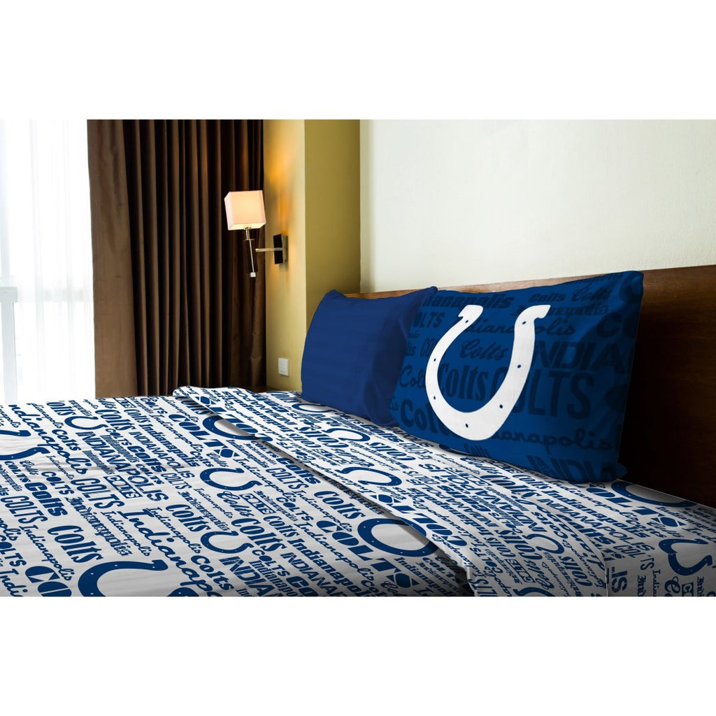 NFL Colts Anthem Sheet Twin Set Football Themed Bedding Sports Patterned Team Logo Fan Merchandise Athletic Team Spirit Fan Blue White Polyester - Diamond Home USA