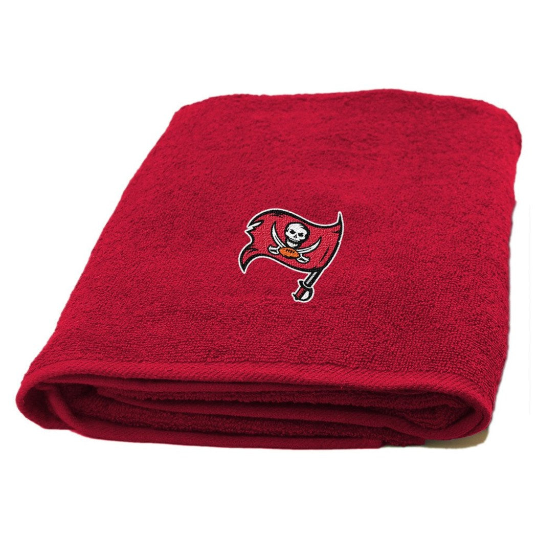NFL Buccaneers Applique Bath Towel 25 X 50 Inches Football Themed Towel Sports Patterned Team Logo Fan Merchandise Athletic Team Spirit Black Red - Diamond Home USA