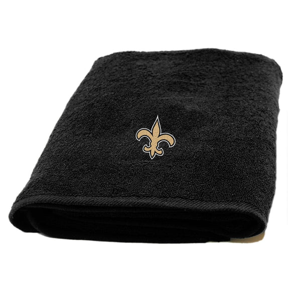 NFL Saints Applique Bath Towel 25 X 50 Inches Football Themed Towel Sports Patterned Team Logo Fan Merchandise Athletic Team Spirit Black Old Gold - Diamond Home USA