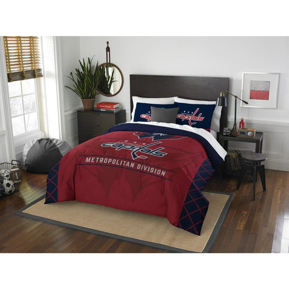 Hockey League Capitals Comforter Full Queen Set Sports Patterned Bedding Team Logo Fan Merchandise Athletic Team Spirit Red White Blue Polyester - Diamond Home USA