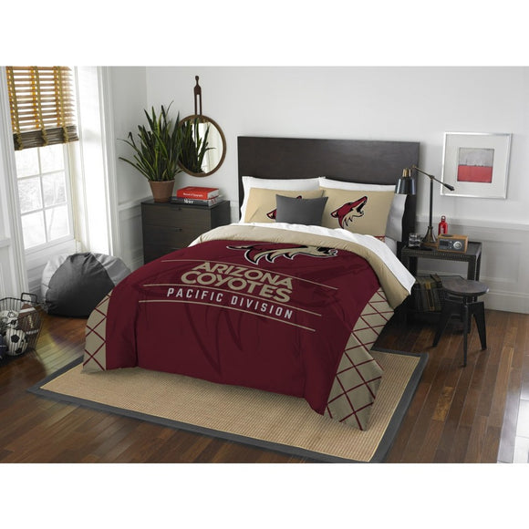 Hockey League Coyotes Comforter Full Queen Set Sports Patterned Bedding Team Logo Fan Merchandise Athletic Team Spirit Red Brown Black Polyester - Diamond Home USA