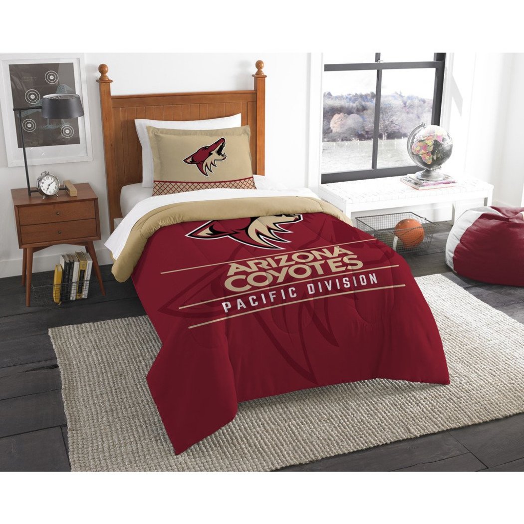 Hockey League Coyotes Comforter Twin Set Sports Patterned Bedding Team Logo Fan Merchandise Athletic Team Spirit Red Brown Black Polyester Unisex - Diamond Home USA