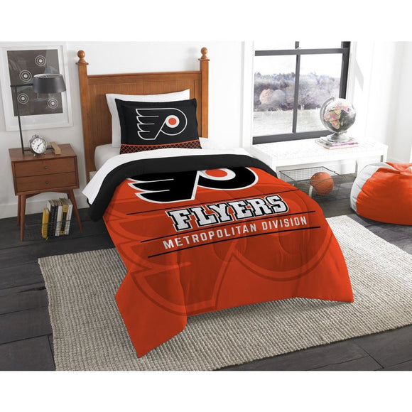 Hockey League Flyers Comforter Twin Set Sports Patterned Bedding Team Logo Fan Merchandise Athletic Team Spirit Black Orange White Polyester Unisex - Diamond Home USA
