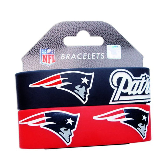 8 Inch NFL Patriots Mens Rubber Silicon Bracelet Set Football Themed Wristband Sports Patterned Team Logo Fan Fashion Athletic Team Spirit Fan Arm - Diamond Home USA