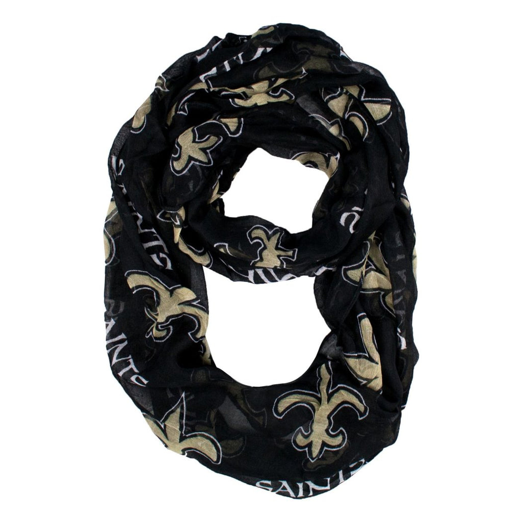Nfl Saints Sheer Scarf 70 X 25 Inches Football Themed Fashion Accessory Infinity Continuous Loop Sports Patterned Team Logo Fan Athletic Team Spirit - Diamond Home USA