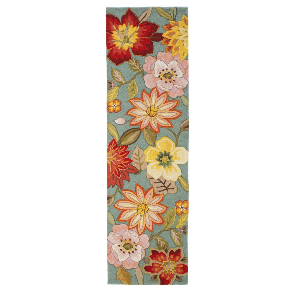 2'3 x 8' Color Flower Aqua Runner Rug Polyester Floral Water Bright Colorful Elegant HIppy HIppie Groovy Daisy Warmth Cool Pretty Rectangular