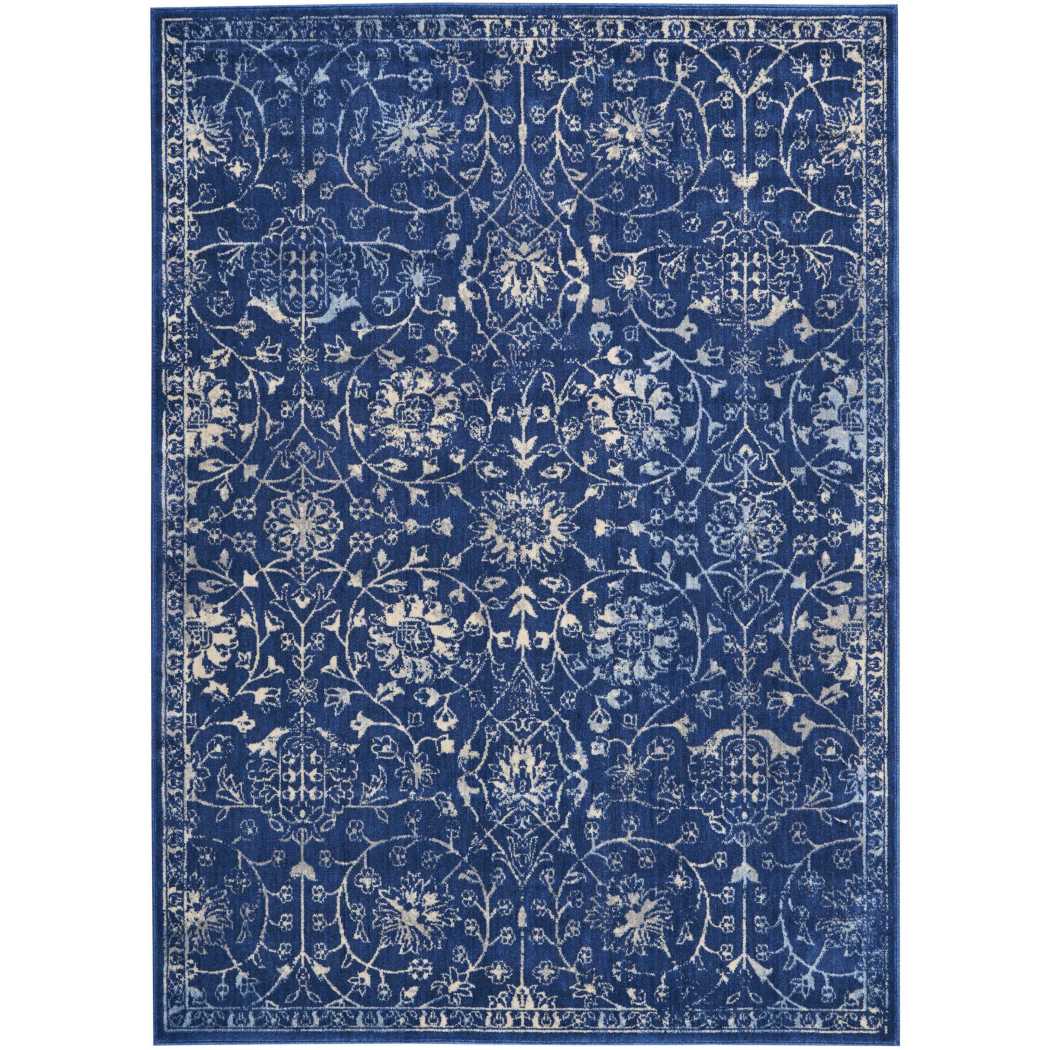 42in 66in Floral Vintage Navy Gorgeous Area Rug Polyacrylic Fashionable Swirling Vines Hippie Hippy Supreme Classic Flower Colorful Royal Rectangle - Diamond Home USA